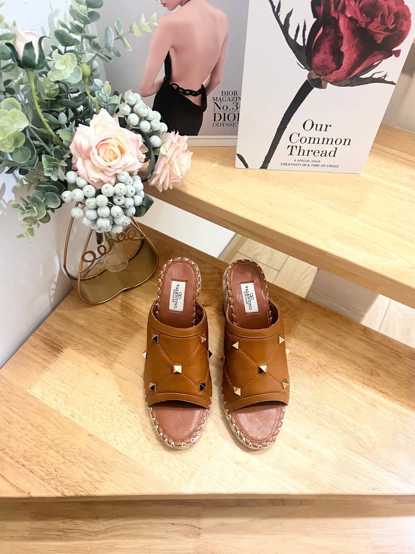 VALENTINO 26S WEDGE SANDALS IN BROWN CALFSKIN