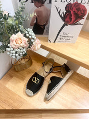 VALENTINO 26S ESPADRILLE SHOES IN BLACK CALFSKIN