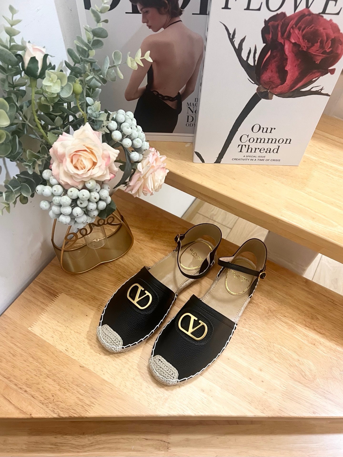 VALENTINO 26S ESPADRILLE SHOES IN BLACK CALFSKIN