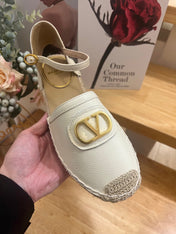 VALENTINO 26S ESPADRILLE SHOES IN WHITE CALFSKIN