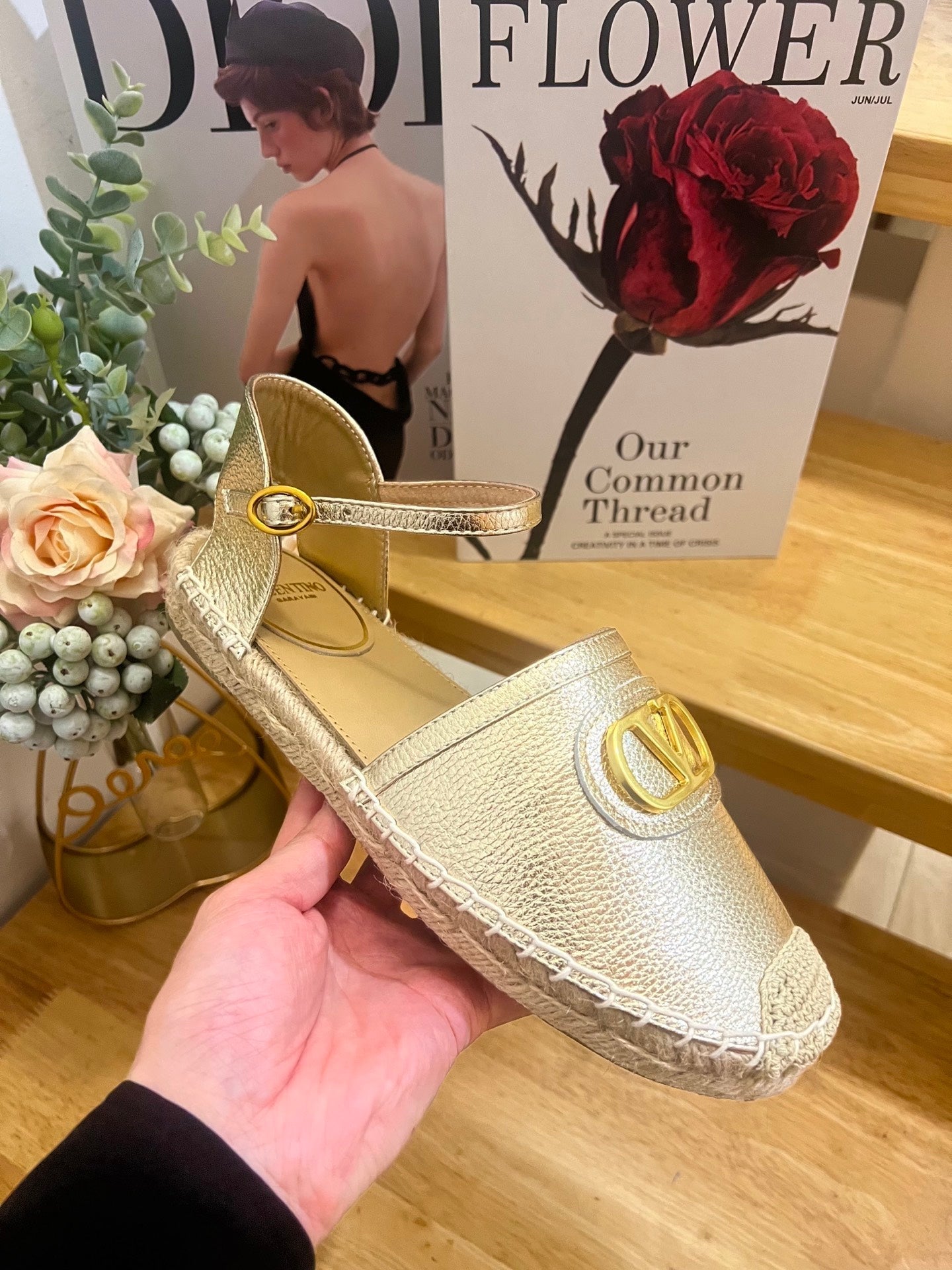 VALENTINO 26S ESPADRILLE SHOES IN METALLIC GOLD CALFSKIN