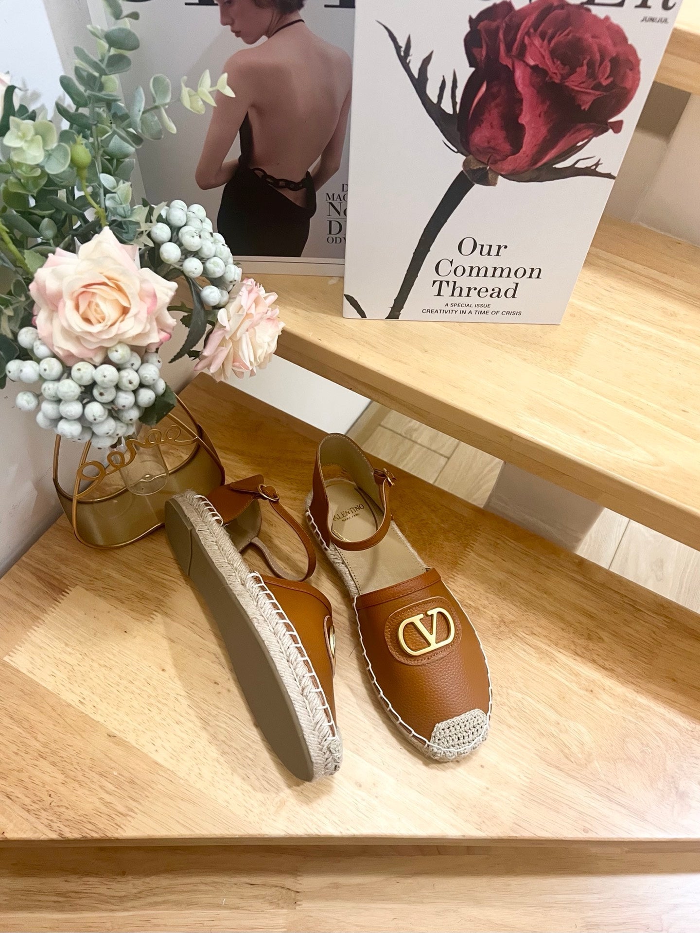 VALENTINO 26S ESPADRILLE SHOES IN BROWN CALFSKIN