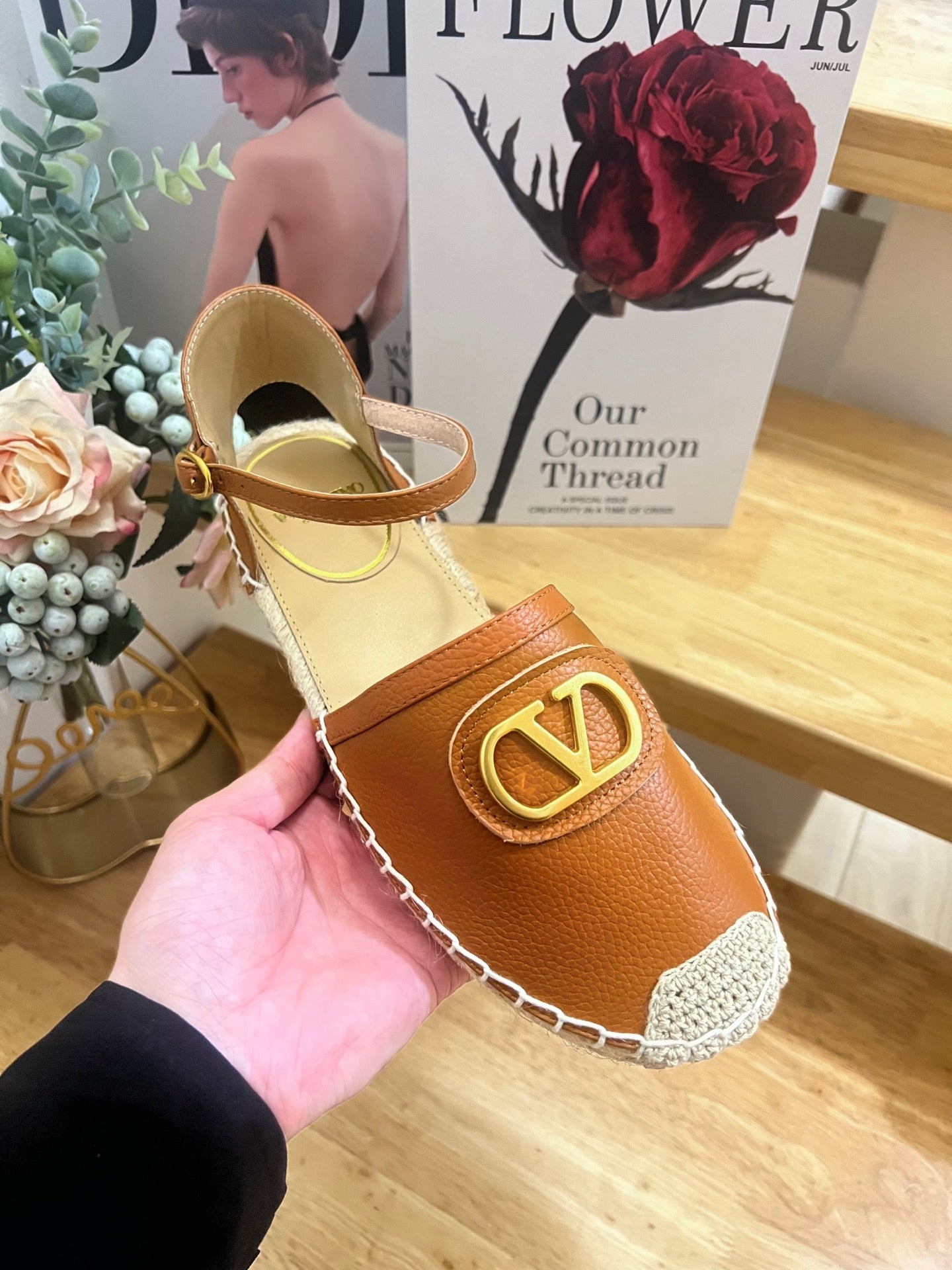 VALENTINO 26S ESPADRILLE SHOES IN BROWN CALFSKIN