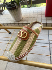 VALENTINO 26S ESPADRILLE MULES IN GREEN AND BEIGE RAFFIA