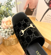 GUCCI 26S WEDGE SANDALS 100 MM IN BLACK VELVET