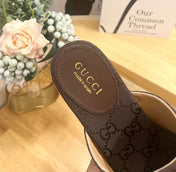 GUCCI 26S WEDGE SANDALS 100 MM IN DARK BROWN CANVAS