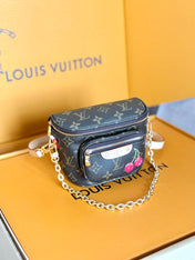 LV 25S MINI BUMBAG 17 IN BROWN CANVAS MONOGRAM CHERRY PRINT GOLD HARDWARE
