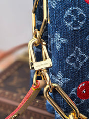 LV 25S COUSSIN BAG 26 IN DARK BLUE DENIM MONOGRAM CHERRY GOLD HARDWARE