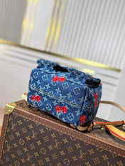 LV 25S VENICE BACKPACK 26 IN BLUE DENIM MONOGRAM CHERRY GOLD HARDWARE