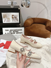 MINI TRES VIVIER STRASS BUCKLE BABIES BALLERINAS IN OFF WHITE PATENT CALFSKIN