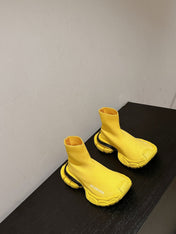 BALENCIAGA 25S SPEED TRAINER SNEAKERS 55 MM IN YELLOW AND BLACK KNIT