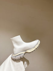 BALENCIAGA 25S SPEED TRAINER SNEAKERS 55 MM IN WHITE AND GREY KNIT