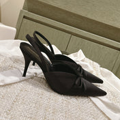 POINTED HIGH SLINGBLACK WITH BOW IN BLACK SILK