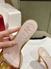 TRUMPET METALLIC MULES IN GOLD PATENT CALFSKIN