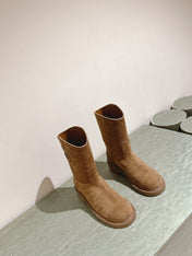 CC SHORT BOOTS PEANUT BROWN SUEDE CALFSKIN
