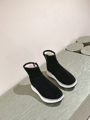 CHLOÉ 26S SHEARLING ANKLE BOOTS IN BLACK SUEDE