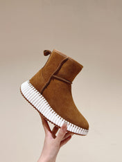 CHLOÉ 26S SHEARLING ANKLE BOOTS IN BROWN SUEDE