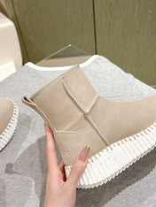 CHLOÉ 26S SHEARLING ANKLE BOOTS IN BEIGE SUEDE