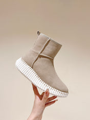 CHLOÉ 26S SHEARLING ANKLE BOOTS IN BEIGE SUEDE