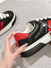GG ACE SNEAKER WITH WEB IN BLACK EMBOSSED CALFSKIN