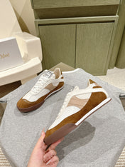 CHLOÉ 26S SNEAKERS IN WHITE MESH AND BROWN SUEDE