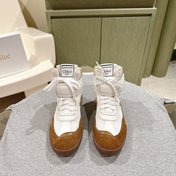 CHLOÉ 26S HIGH-TOP SNEAKERS IN WHITE CALFSKIN AND BROWN SUEDE