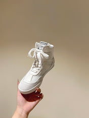 CHLOÉ 26S HIGH-TOP SNEAKERS IN WHITE CALFSKIN AND SUEDE