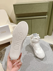 CHLOÉ 26S HIGH-TOP SNEAKERS IN WHITE CALFSKIN AND SUEDE