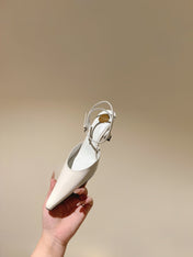 AIMÉE HIGH 8 CM SLINGBACK PUMPS IN WHITE PATENT CALFSKIN