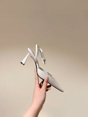 AIMÉE HIGH 8 CM SLINGBACK PUMPS IN WHITE PATENT CALFSKIN