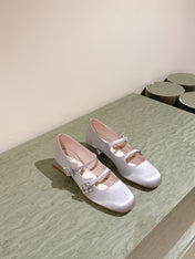TRÈS VIVIER MARY JANE DOUBLE-STRAP IN SILVER SILK