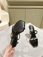 YSL 25S OPYUM HIGH-HEEL SANDALS 100 MM IN BLACK LAMBSKIN