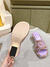 FENDI 26S HIGH SANDALS IN BROWN AND PURPLE FABRIC