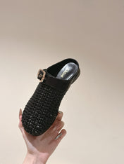 CHLOÉ 26S WOVEN MULES IN BLACK CALFSKIN