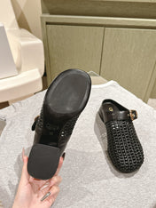 CHLOÉ 26S WOVEN MULES IN BLACK CALFSKIN