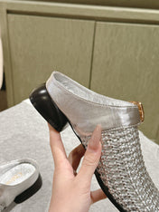 CHLOÉ 26S WOVEN MULES IN SILVER CALFSKIN