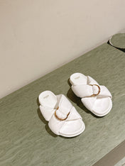 FENDI 26S WIDE CROSS-STRAP SANDALS IN WHITE LAMBSKIN