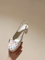 SWING SLINGBACK PUMP 55 MM IN WHITE MONOGRAM CALFSKIN