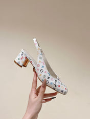 SWING SLINGBACK PUMP 55 MM IN WHITE MONOGRAM CALFSKIN