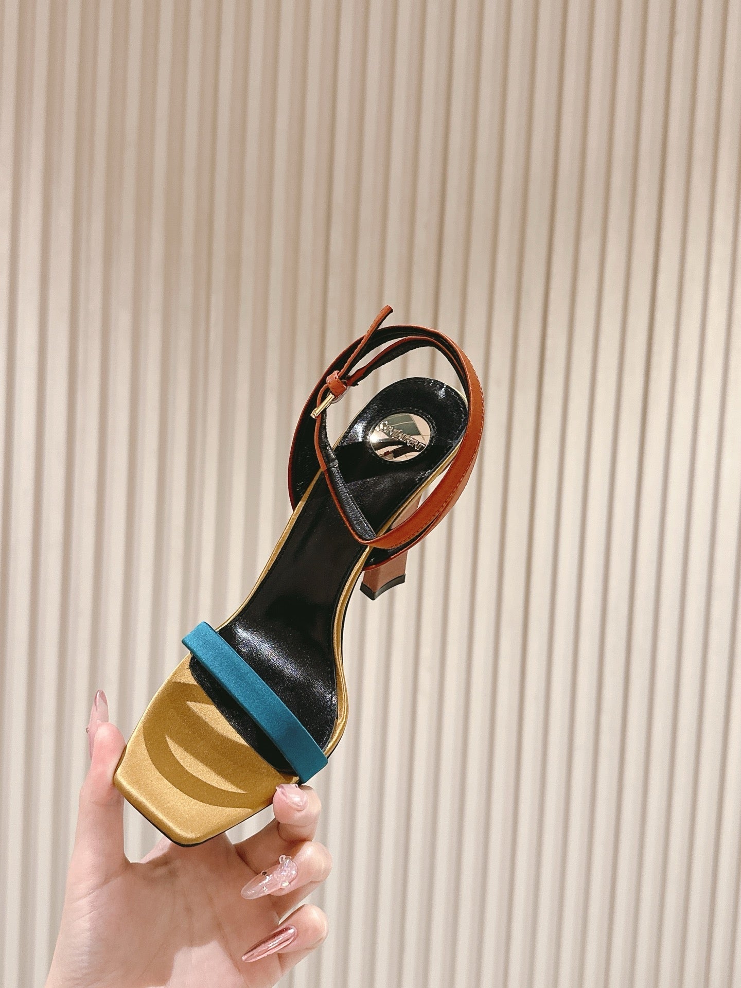 YSL 25S HIGH-HEEL SANDALS 100 MM IN MULTICOLOR SATIN STYLE 1