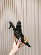 BALENCIAGA 25S HIGH SLINGBACK 45 MM IN BLACK LAMBSKIN WITH GOLD HARDWARE