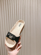 BALENCIAGA 25S SCHOLL SLIDES IN BLACK PU LEATHER WITH SILVER HARDWARE