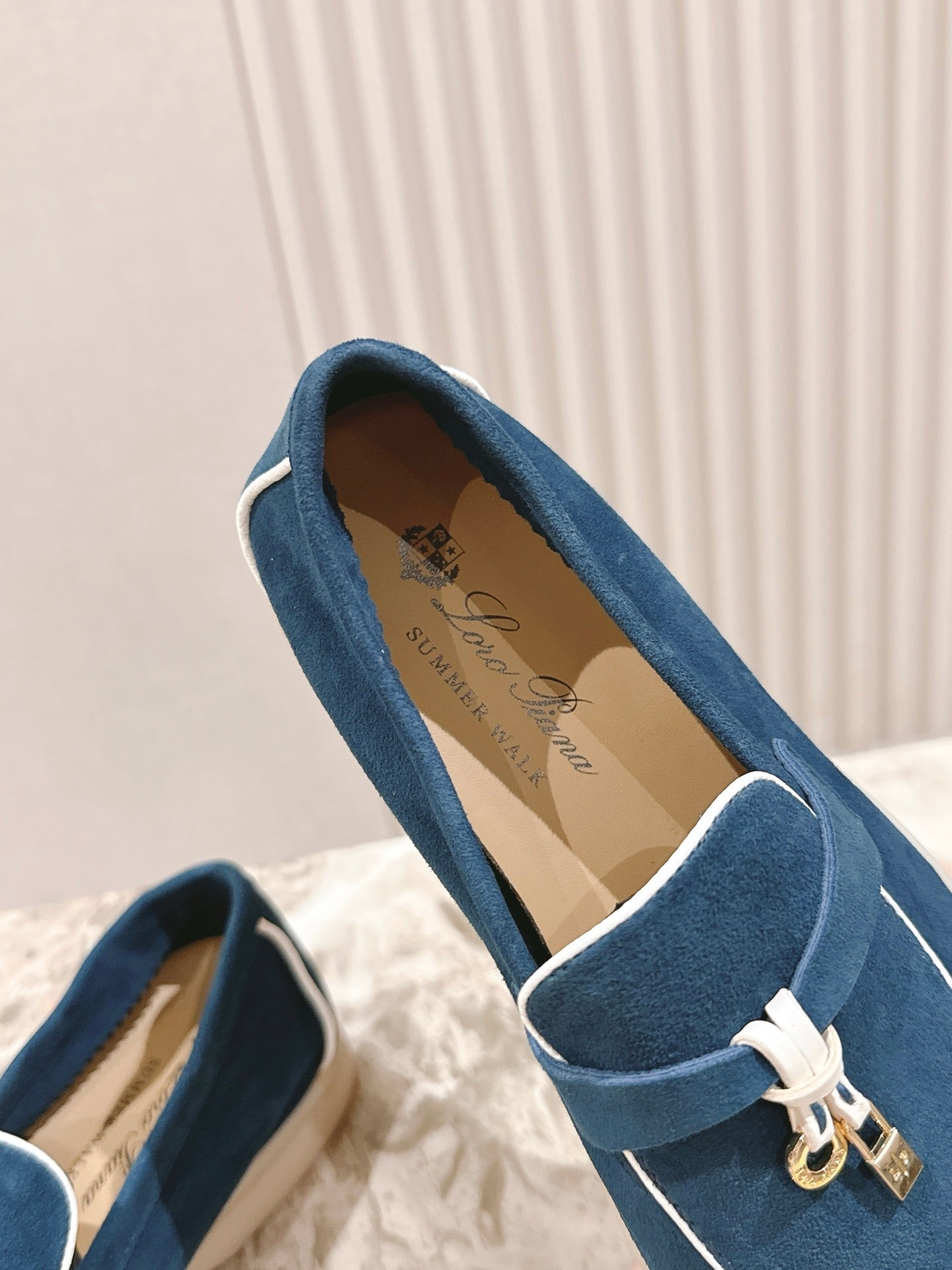 LP LOAFERS 25S IN STEEL BLUE SUEDE WITH SILVER HARDWARE