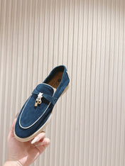 LP LOAFERS 25S IN STEEL BLUE SUEDE WITH SILVER HARDWARE