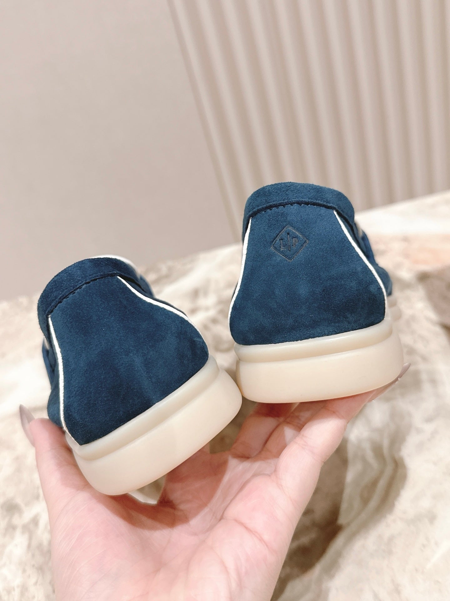LP LOAFERS 25S IN STEEL BLUE SUEDE WITH SILVER HARDWARE