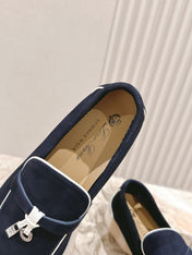LP LOAFERS 25S IN CHARCOAL BLACK SUEDE WITH SILVER HARDWARE