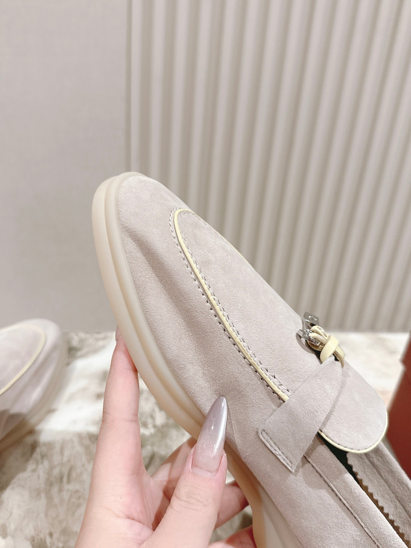 LP LOAFERS 25S IN DUSTY PINK SUEDE WITH SILVER HARDWARE