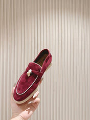 LP LOAFERS 25S IN DEEP BERRY RED SUEDE WITH SILVER HARDWARE