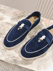 LP LOAFERS 25S IN MIDNIGHT BLUE SUEDE WITH SILVER HARDWARE