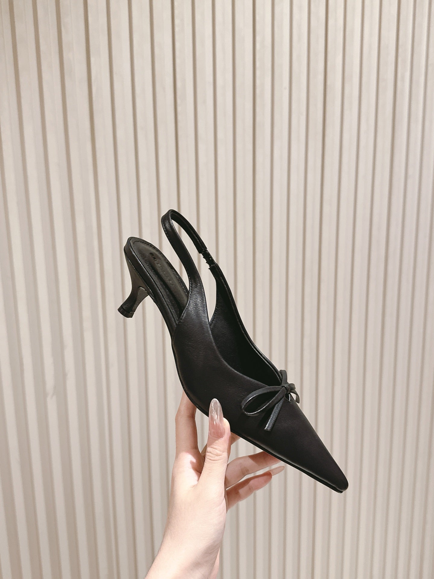 BALENCIAGA 25S HIGH SLINGBACK IN BLACK CALFSKIN WITH SMALL BOW